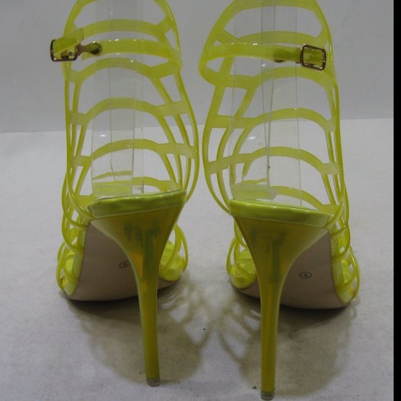 SHEIKH 6 STRAPPY LEMON YELLOW TRANSPARENT CAGE HEELS some flaws - Picture 3 of 6